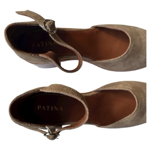 Patina by Portland Leather Suede Mary Jane Block Heel Shoes Taupe Size 10 - Picture 4 of 12